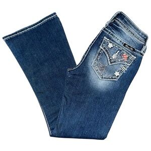 Miss Me Girls Sz 10 Blue Patriotic Embroidered American Flag Sequin Stars Jeans